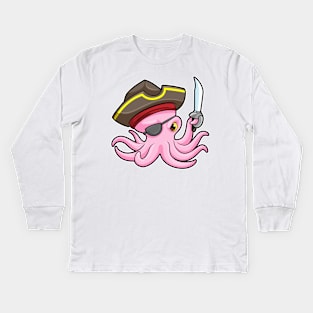 Octopus as Pirate with Saber & Eye patch Kids Long Sleeve T-Shirt